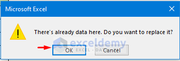 Clicking OK in Microsoft Excel Dialogue Box