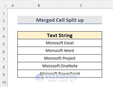 Split up Merged Cell as One Column into Multiple Columns in Excel