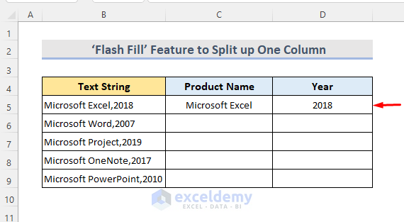 Excel ‘Flash Fill’ Feature to Split up One Column into Multiple Columns