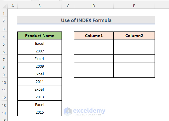 Dataset for Using INDEX Formula to Split up One Column into Multiple Columns