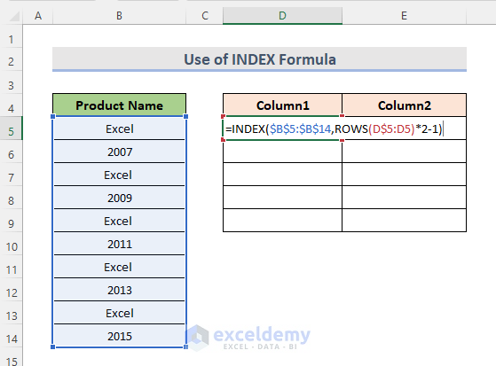 Excel INDEX Formula to Split up One Column into Multiple Columns