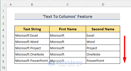 Results of Using Text to Columns Feature to Split One Column into Multiple Columns in Excel