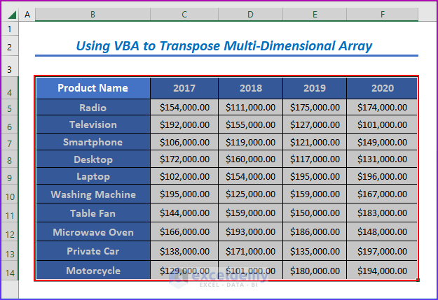 Using VBA to Transpose Multi-Dimensional Array in Excel