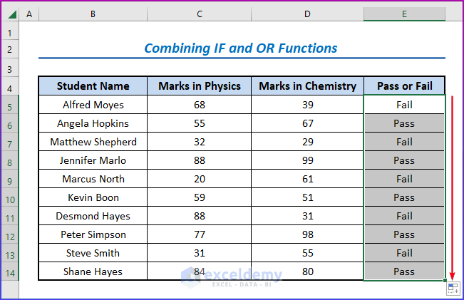 Showing Results for Combining IF and OR Functions of Excel for OR Type Criteria between Multiple Ranges