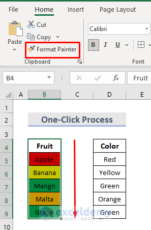 One-Click Process to Use Format Painter in Excel