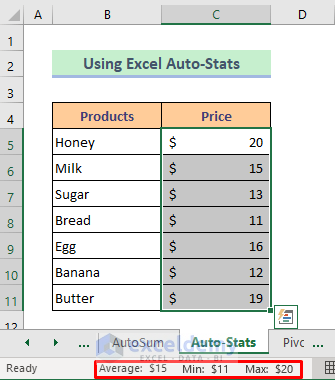 Auto-Stats to Find Average, Minimum And Maximum in Excel