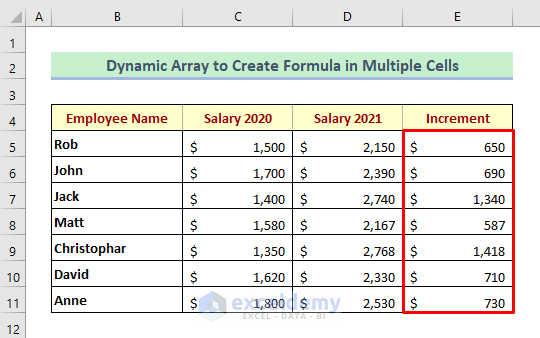 Method 4: Create a Dynamic Array to Copy Formula in Multiple Cells