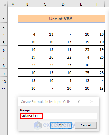 Method 5: Insert VBA Method To Create Formula in Multiple Cells in Excel