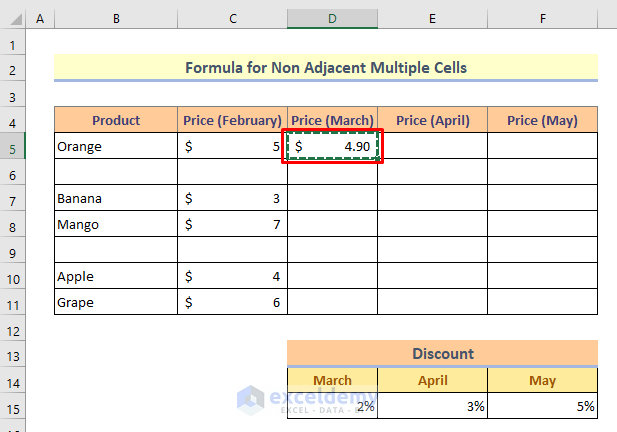 Method 9: Insert Formula to Non-Adjacent Multiple Cells to Create a Formula in Excel