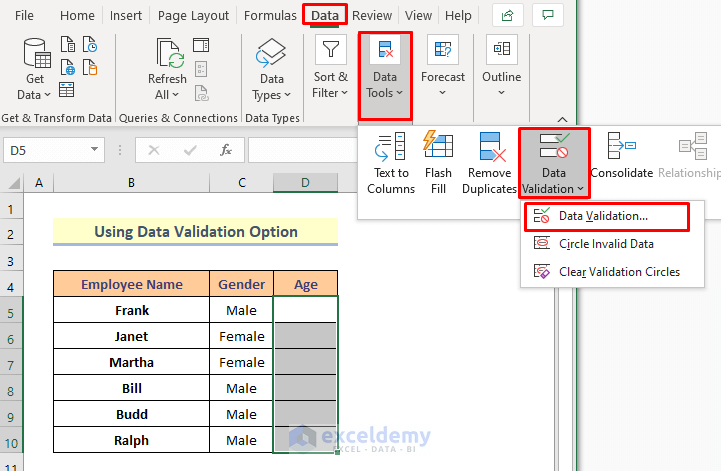 Method 1: Use Data Validation Option to Create a Range of Numbers in Excel