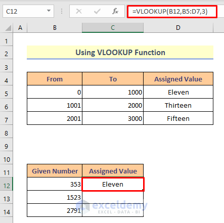 Method 3: Use VLOOKUP Function to Create a Range of Numbers in Excel