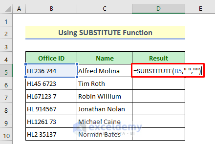 SUBSTITUTE Function to Remove White Space in Excel