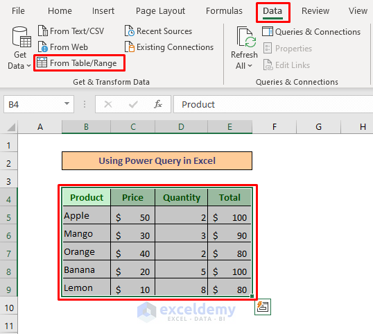 Method 4: Using Power Query in Excel to Transpose