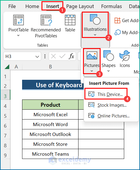 Utilize Keyboard Shortcuts to Insert Pictures to Fit Cells Automatically