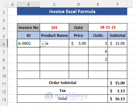Apply Data Validation for Invoice in Excel