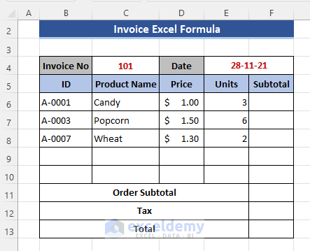 Manual Inputs of the Unit Numbers of the Products in Excel