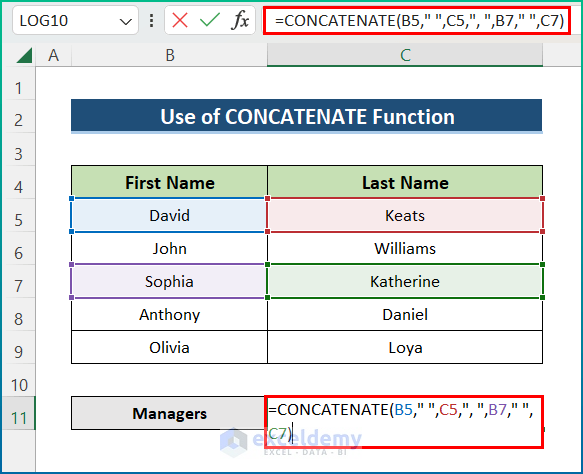 Apply CONCATENATE Function to Merge Text from Two or More Cells into One Cell in Excel