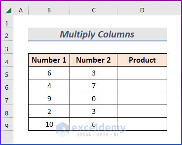 Multiply Columns by Using Asterisk to Use Multiplication Formula in Excel