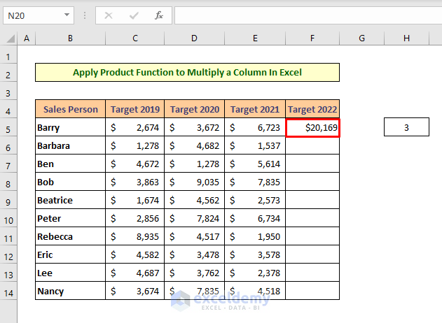 Apply Product Function in Excel to Multiply a Column by a Number