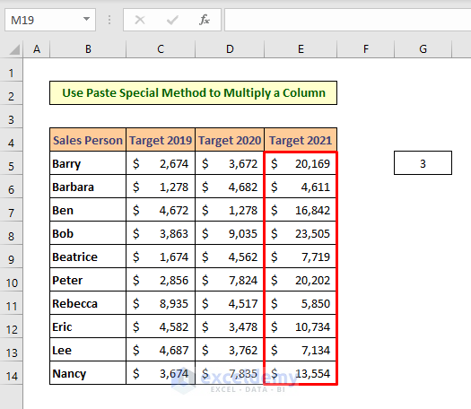 Use Paste Special Method to Multiply a Column by a Number in Excel