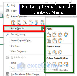 Paste Options from the Context Menu