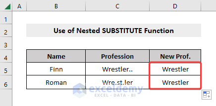 Output removing characters using the nested SUBSTITUTE formula
