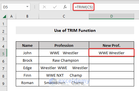 Formula of TRIM to remove space characters