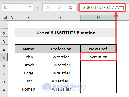 Formula of SUBSTITUTE function to remove characters
