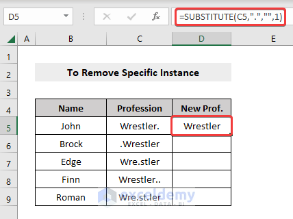Formula of SUBSTITUTE to remove specific instances