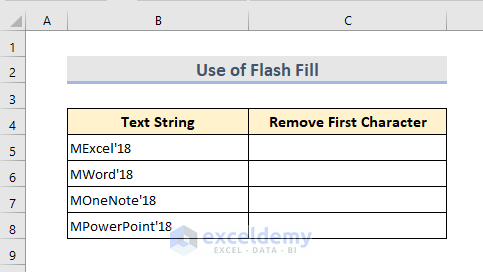Removing First Character with Flash Fill Feature