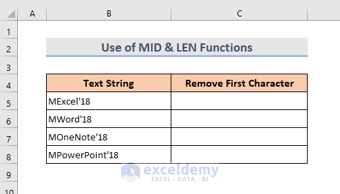 MID & LEN Function Combination for Removing First Character in Excel