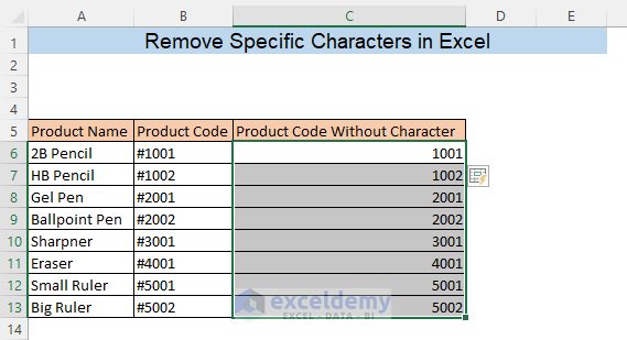 Remove specific characters in excel