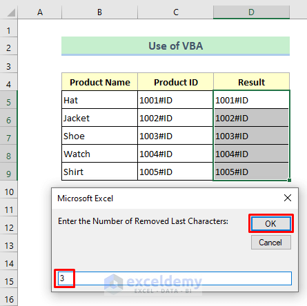 Excel VBA Codes to Remove Last Characters