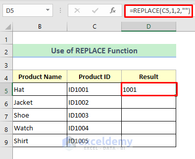 REPLACE Function to Remove Text From Excel Cell