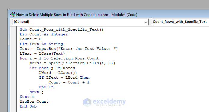 VBA Code to Count Rows with VBA in Excel