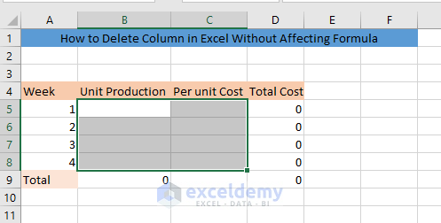 deleting column without affecting formula