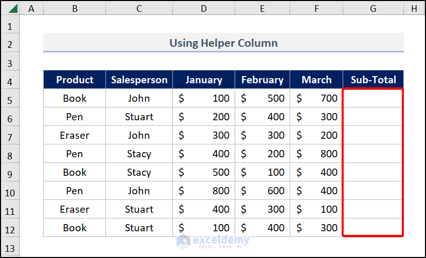 Helper Column for SUMIF across multiple columns