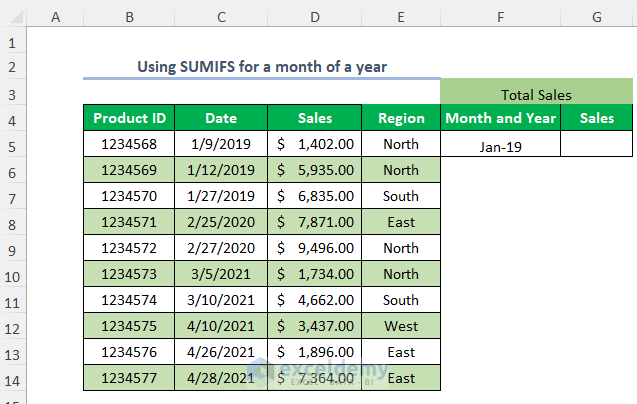 using SUMIFS for a month of a year