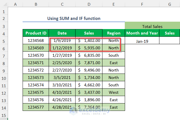 using SUM and IF function