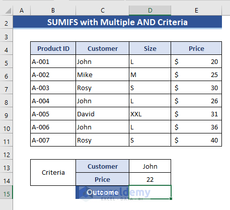 Excel SUMIFS with Multiple AND Criteria