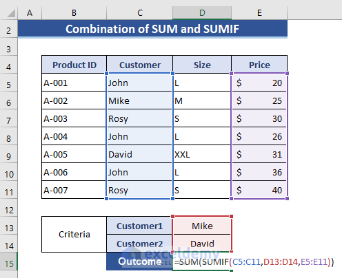 Combination of SUM and SUMIF with Multiple Criteria