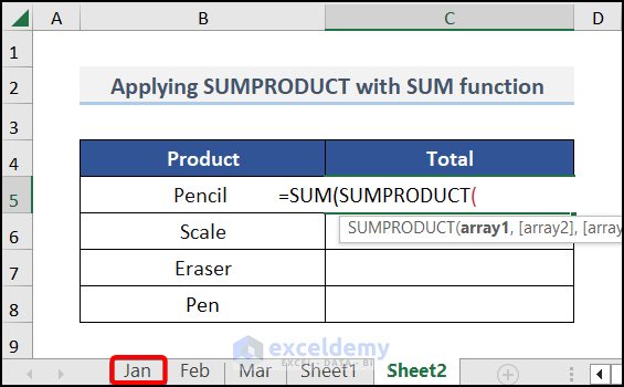 Applying SUMPRODUCT with SUM across multiple sheets in Excel