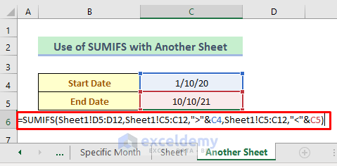 SUMIFS Function to Sum Between a Date Range From Another Sheet