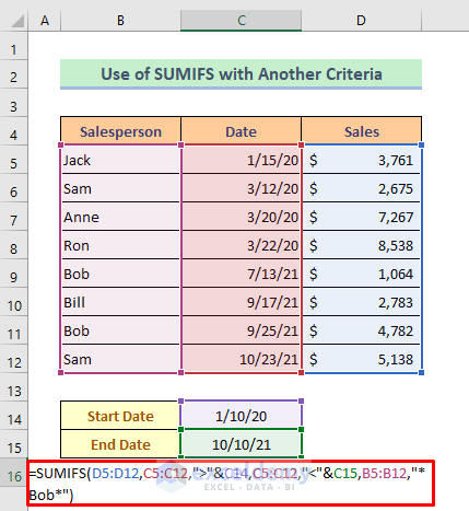 SUMIFS Function to Sum Between Two Dates With Additional Criteria