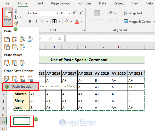 Transpose Rows to Columns with Paste Special Command