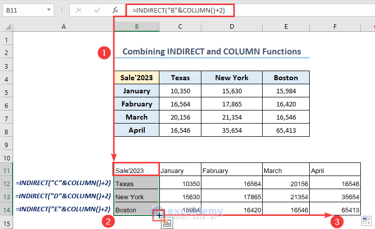 Using INDIRECT and COLUMN functions