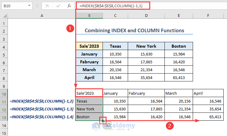 Using INDEX and COLUMN functions