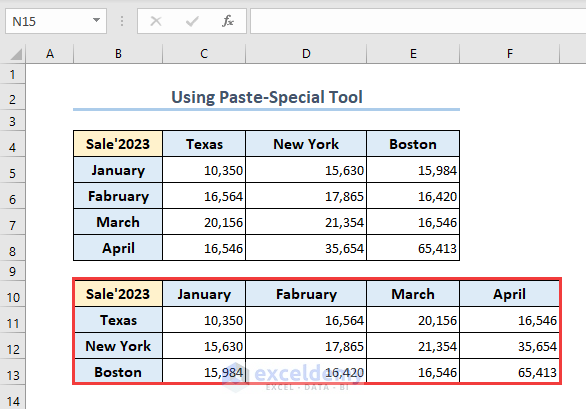 Obtaining the transposed data in Excel