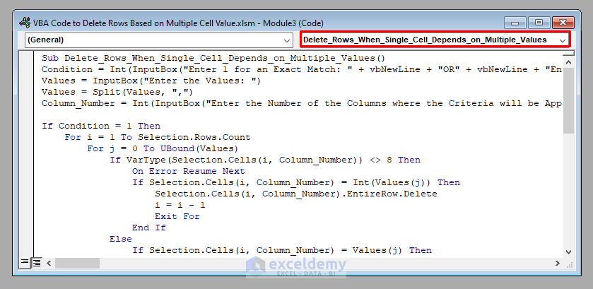 VBA Code to Delete Rows Based on Multiple Cell Value in Excel