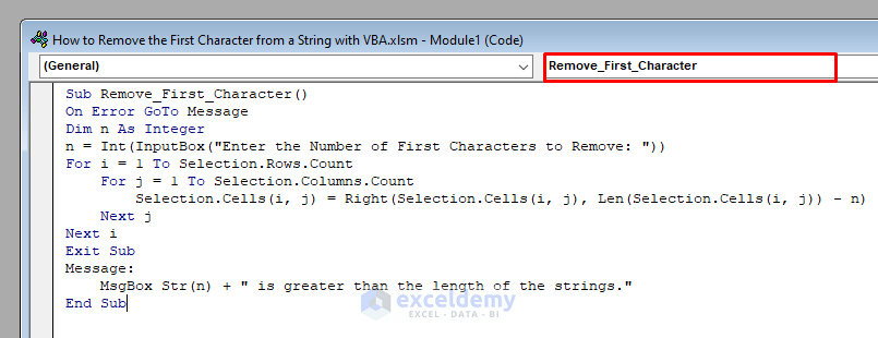 VBA Code to Remove the First Character from a String in Excel